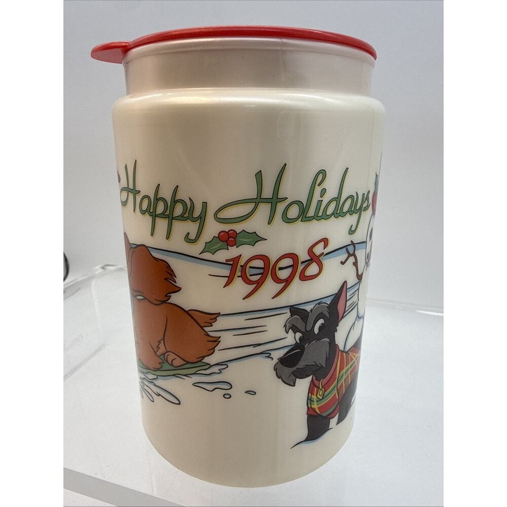 Vintage Disney 1998 Lady And The Trap Insulated Happy Holidays Mug Whirley Rare